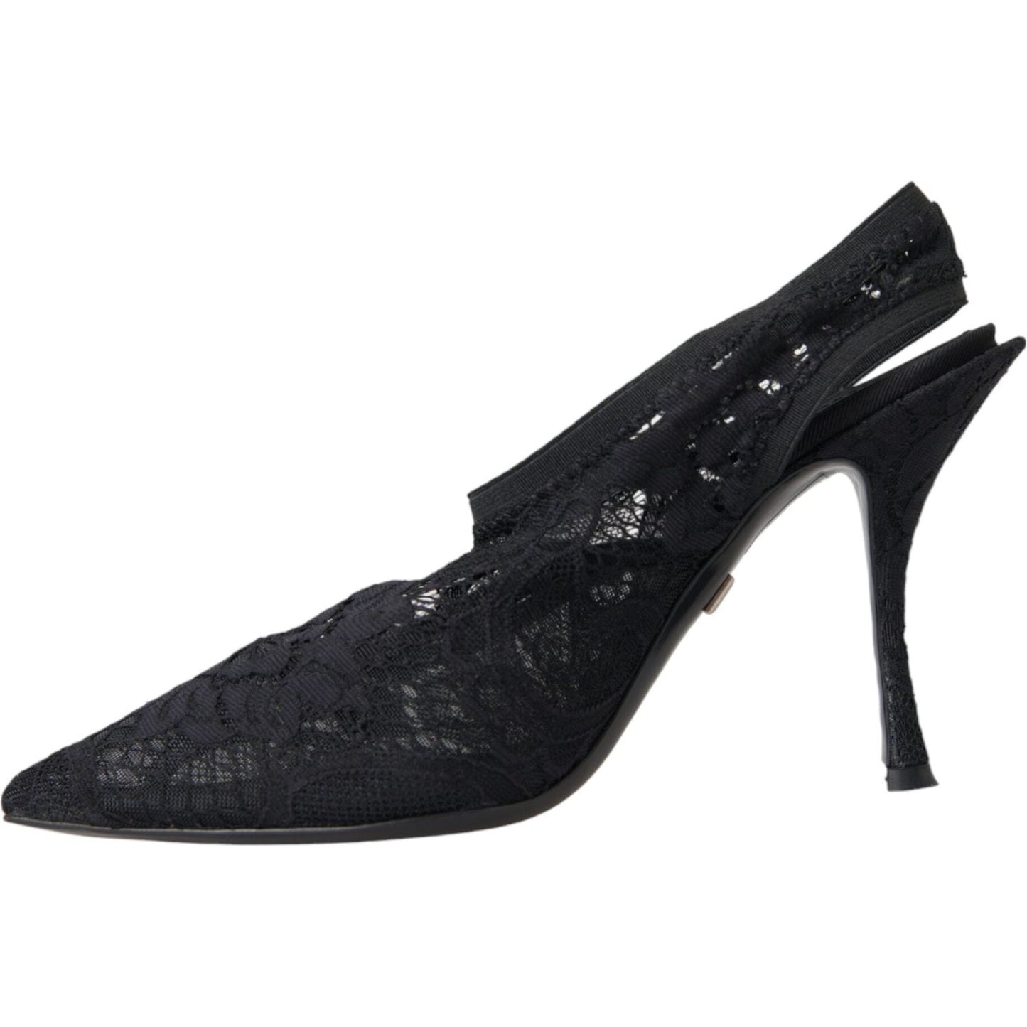 Dolce & Gabbana Black Lace Stretch Heels Slingbacks Shoes Dolce & Gabbana