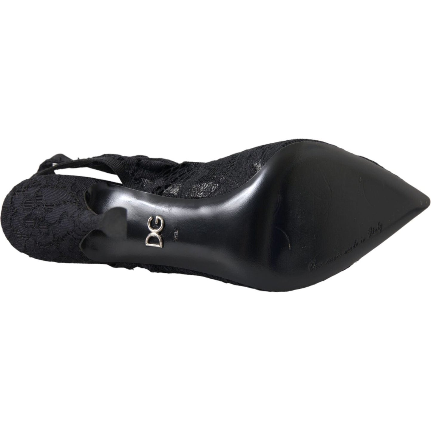 Dolce & Gabbana Black Lace Stretch Heels Slingbacks Shoes