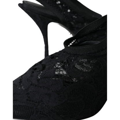 Dolce & Gabbana Black Lace Stretch Heels Slingbacks Shoes