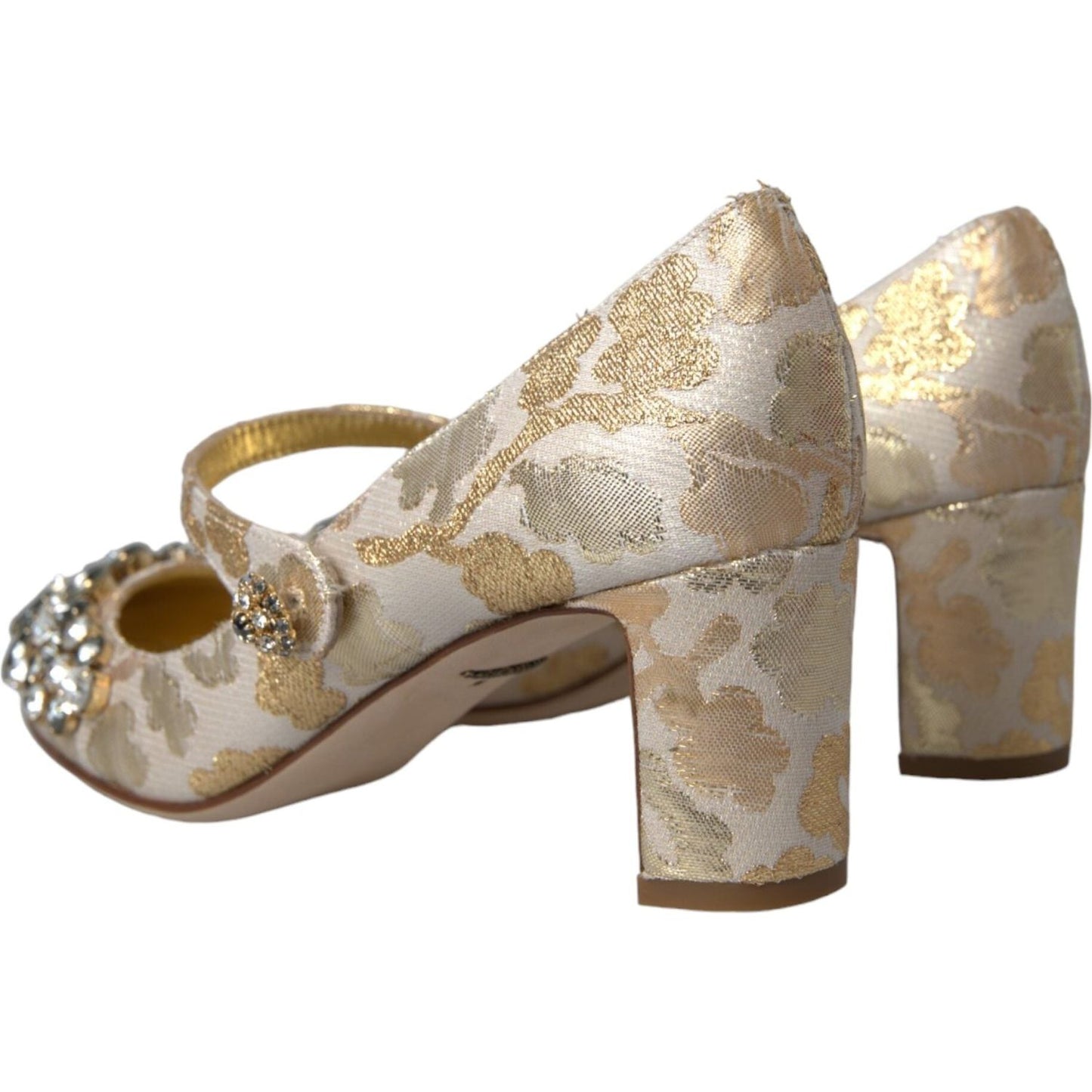 Dolce & Gabbana Gold Jacquard Crystal Mary Janes Pumps Shoes Dolce & Gabbana