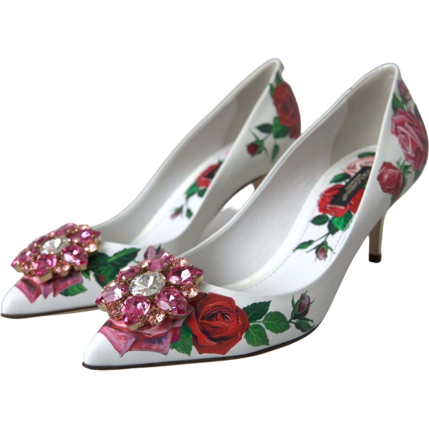 Dolce & Gabbana White Leather Roses Crystal Bellucci Pumps Shoes Dolce & Gabbana Dark Gray