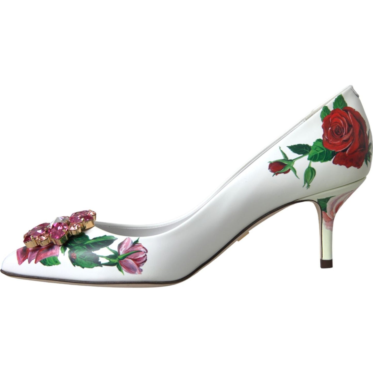 Dolce & Gabbana White Leather Roses Crystal Bellucci Pumps Shoes Dolce & Gabbana Gray