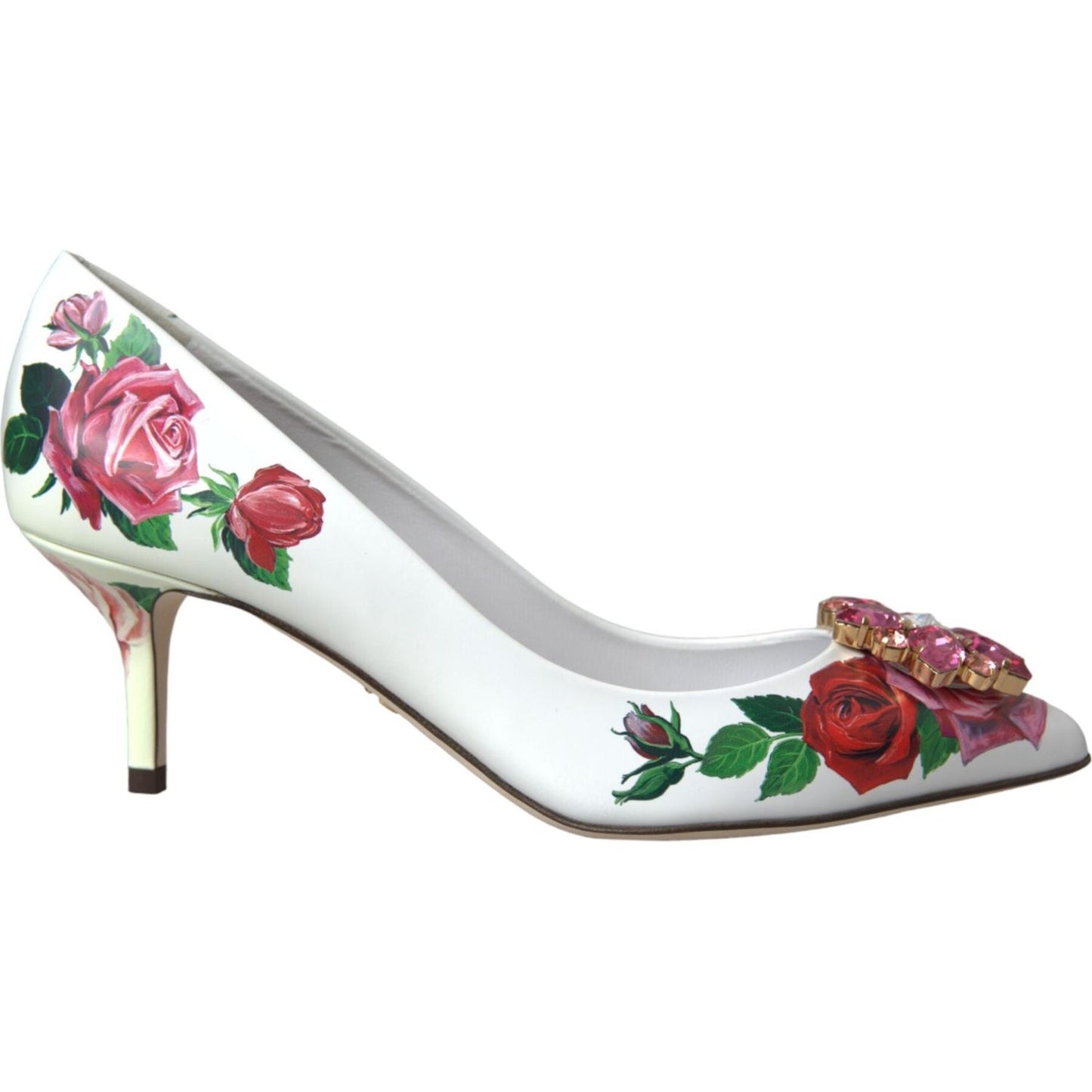 Dolce & Gabbana White Leather Roses Crystal Bellucci Pumps Shoes Dolce & Gabbana Light Gray