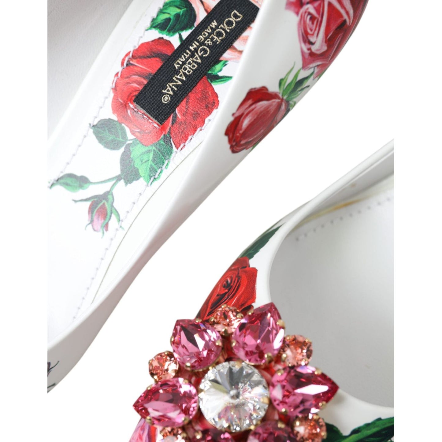 Dolce & Gabbana White Leather Roses Crystal Bellucci Pumps Shoes Dolce & Gabbana Gray
