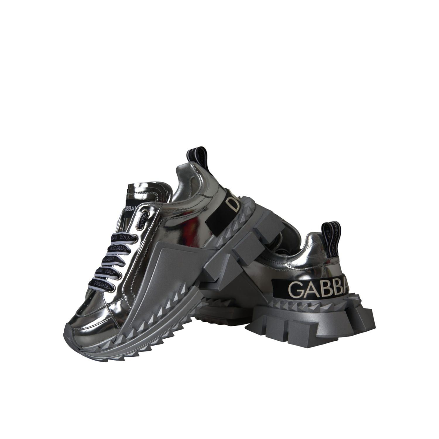 Dolce & Gabbana Silver Leather Super Queen Sneakers Shoes