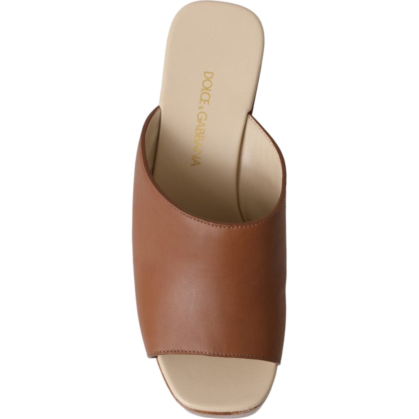 Dolce & Gabbana Brown Leather Wood Mules Wedge Slides Shoes Dolce & Gabbana