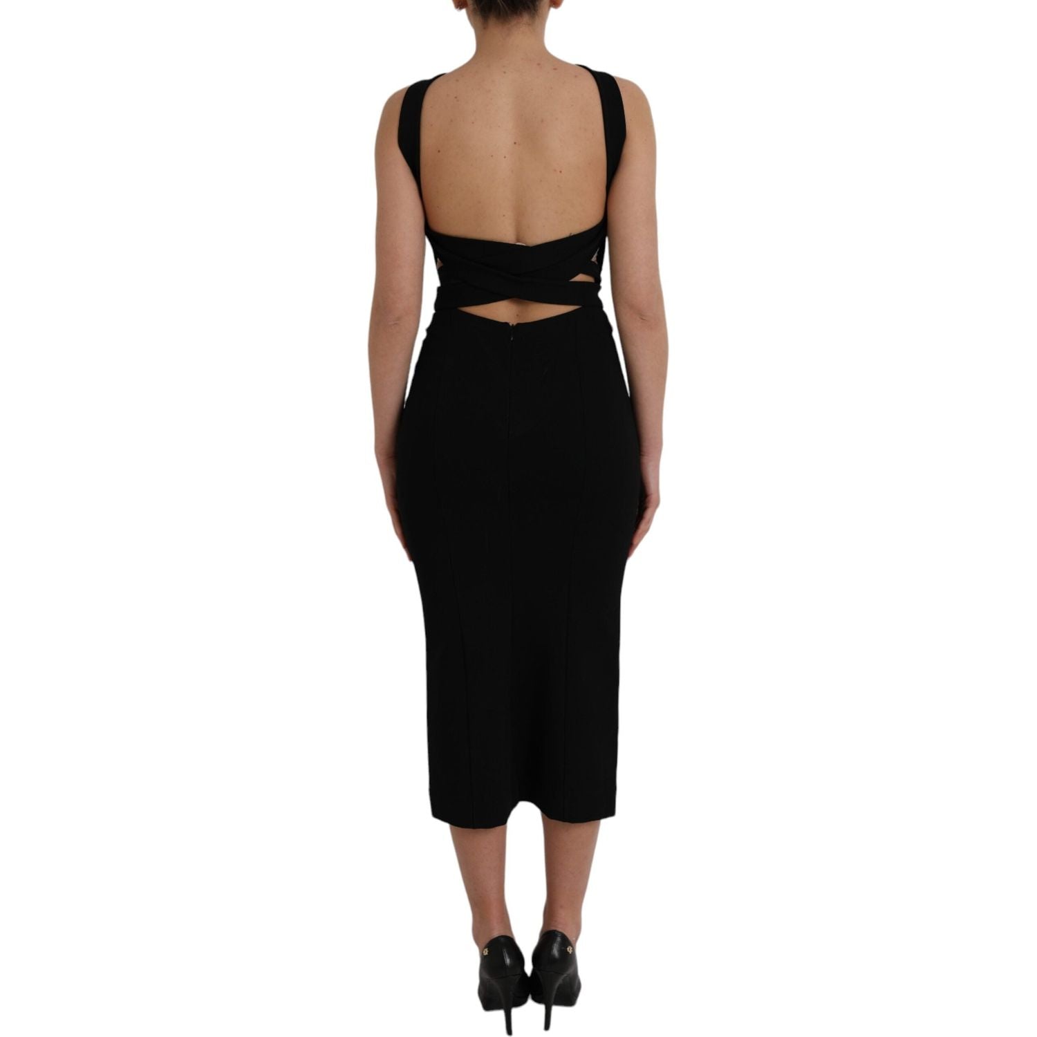 Dolce & Gabbana Black Sheath Halter Sleeveless Midi Dress