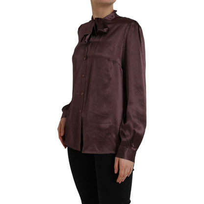 Dolce & Gabbana Brown Ascot Collar Long Sleeve Top Blouse