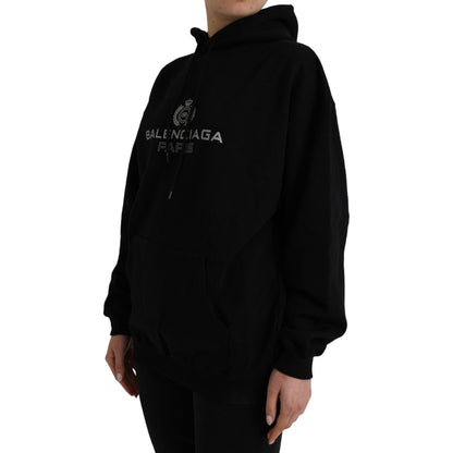 Balenciaga Black Cotton Logo Hooded Pullover Sweatshirt Sweater