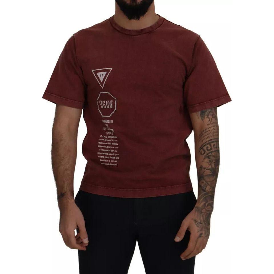 Dolce & Gabbana Maroon Printed Crewneck Tee Cotton T-shirt Dolce & Gabbana