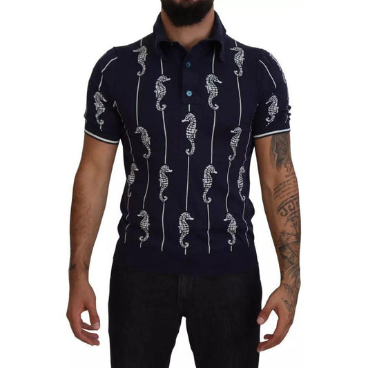 Dolce & Gabbana Dark Blue Sea Horse Collared Polo T-shirt Dolce & Gabbana