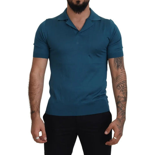 Dolce & Gabbana Blue Collared Short Sleeves Silk T-shirt Dolce & Gabbana