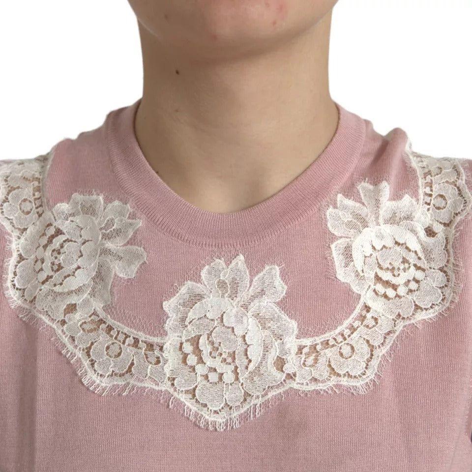 Dolce & Gabbana Pink Cashmere Lace Trim Sleeveless Tank Top Dolce & Gabbana