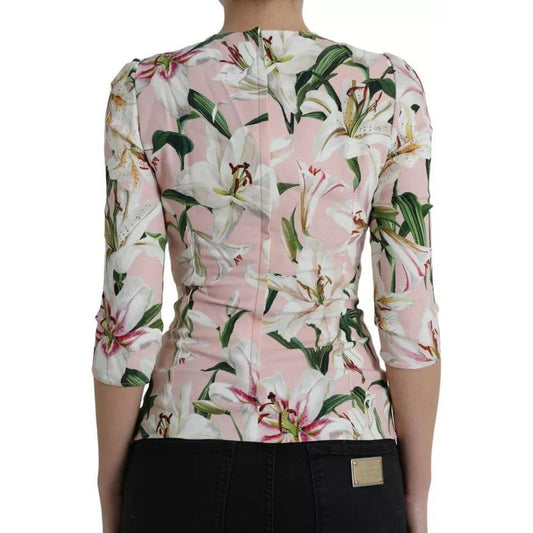 Dolce & Gabbana Pink Floral Viscose Round Neck Blouse Top Dolce & Gabbana