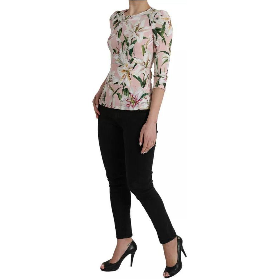 Dolce & Gabbana Pink Floral Viscose Round Neck Blouse Top Dolce & Gabbana