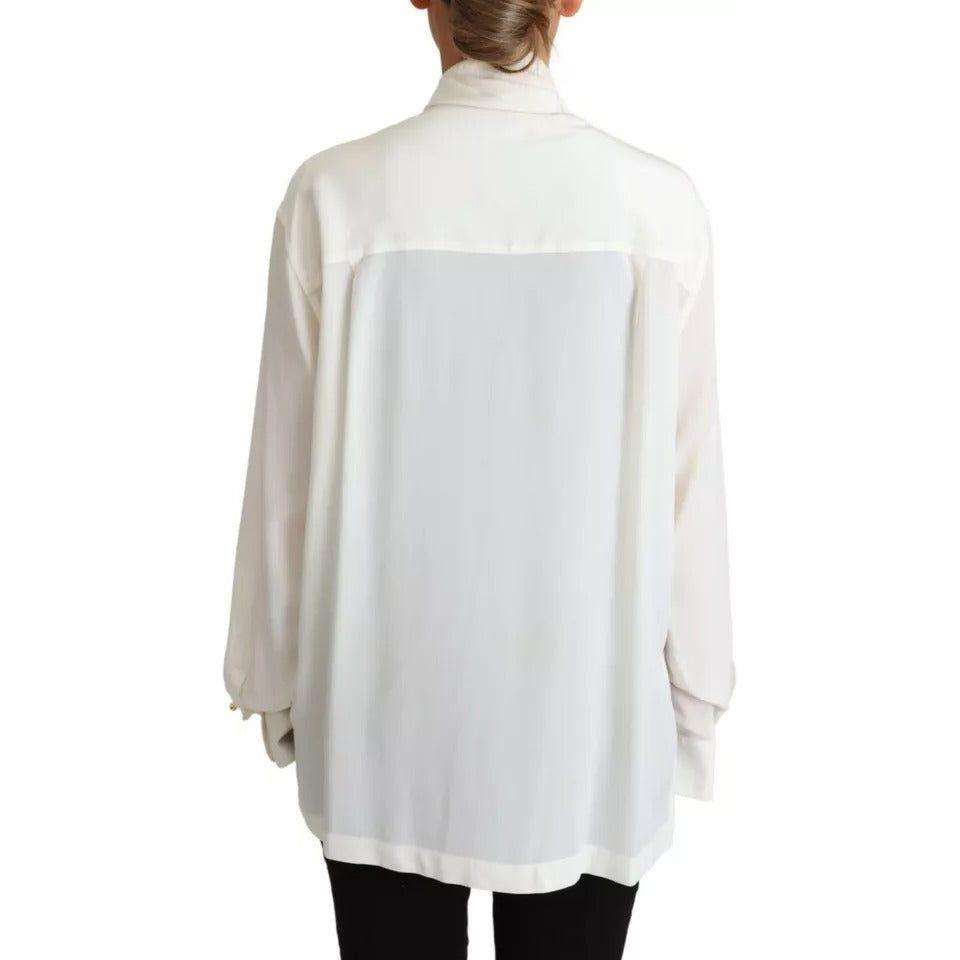 Dolce & Gabbana White Blouse Ascot Collar Shirt Silk Top Dolce & Gabbana