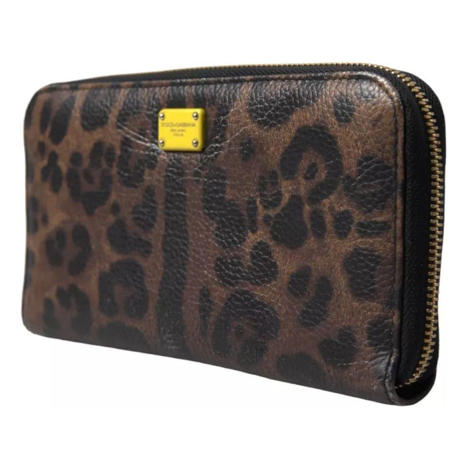 Dolce & Gabbana Brown Leopard Leather DG Zip Around Continental Wallet Dolce & Gabbana