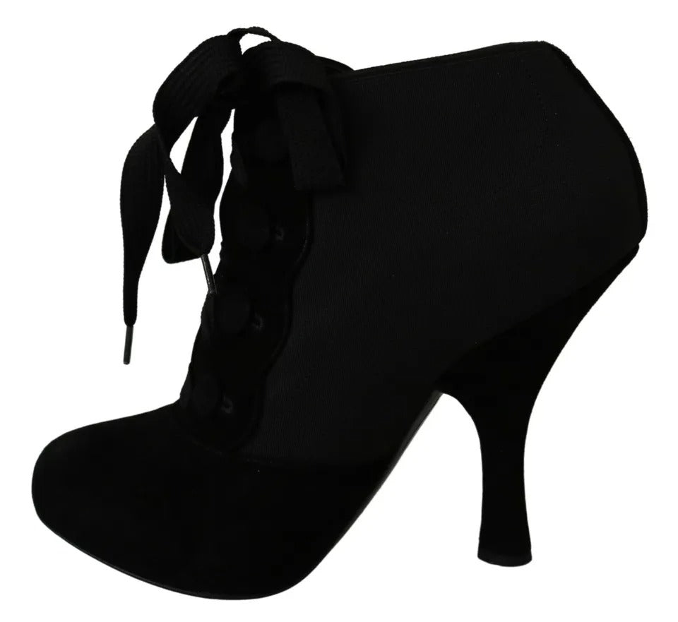 Dolce & Gabbana Black Suede Stretch Ankle Boots Booties Shoes Dolce & Gabbana