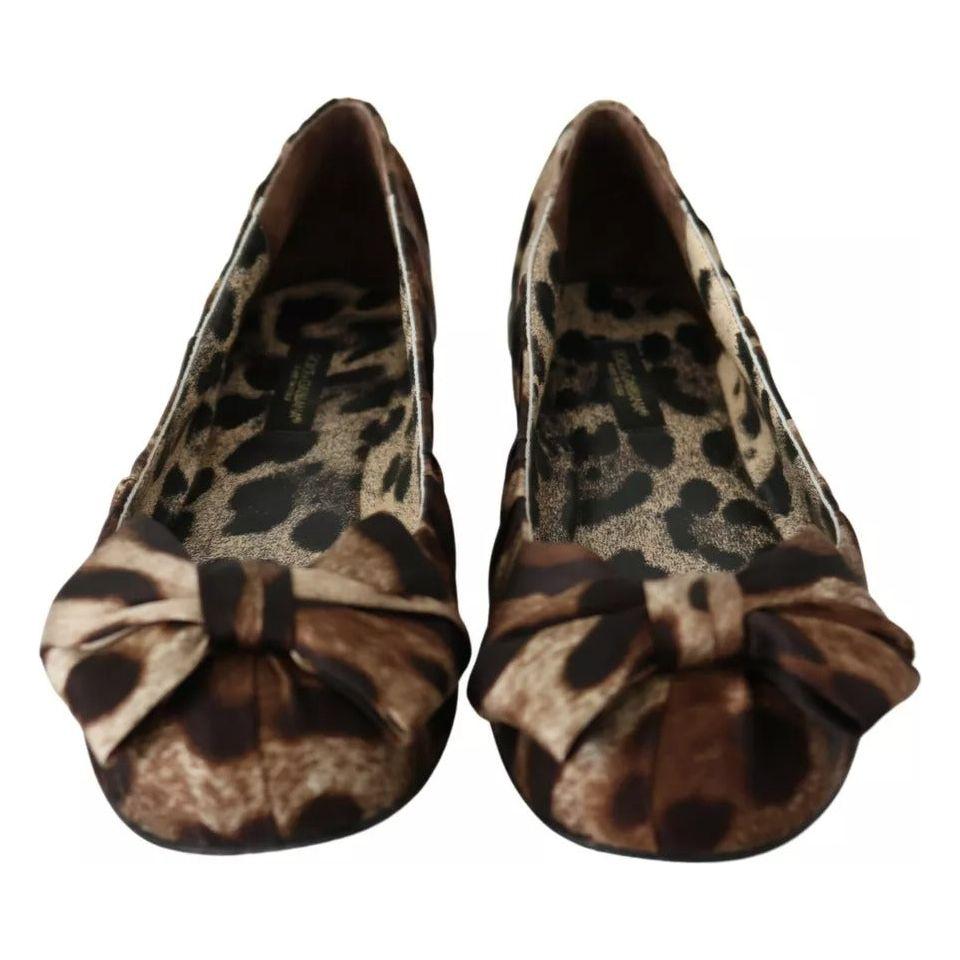 Dolce & Gabbana Brown Leopard Silk Ballerina Flats Shoes Dolce & Gabbana