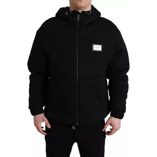 Dolce & Gabbana Black Cotton Hooded Logo Bomber Men Jacket Dolce & Gabbana