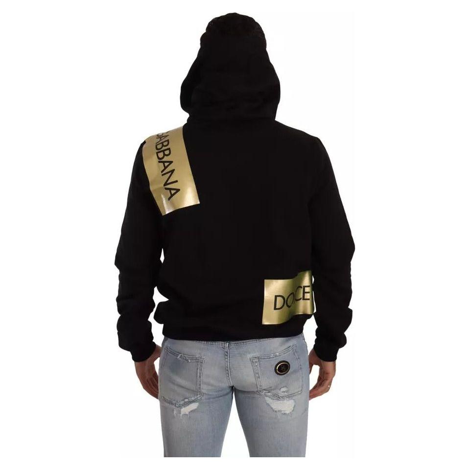 Dolce & Gabbana Black Gold Hooded Cotton Mens Pullover Sweater Dolce & Gabbana