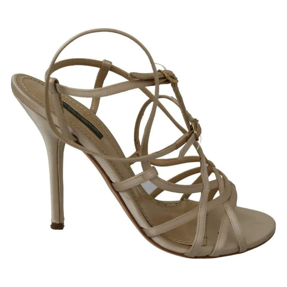 Dolce & Gabbana Gold Silk Ankle Strap Heels Sandals Shoes Dolce & Gabbana