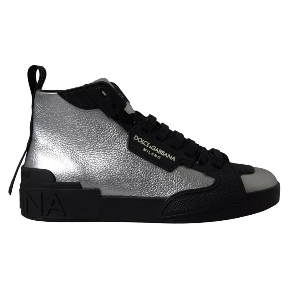 Dolce & Gabbana Black Silver Logo Mid Top Men Sneakers Shoes Dolce & Gabbana