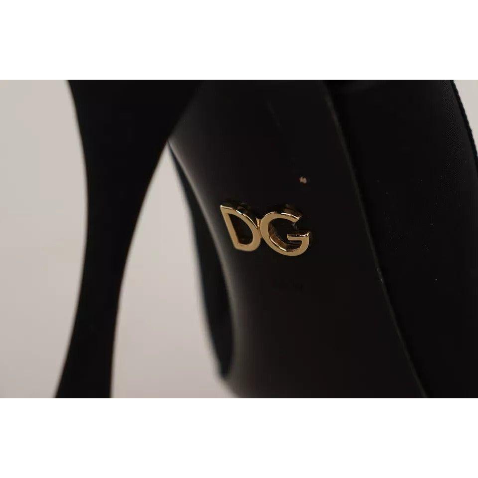 Dolce & Gabbana Black Embellished Heels Slingback Charmeuse Shoes Dolce & Gabbana