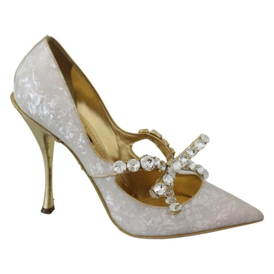 Dolce & Gabbana White Crystal Bow Pearl Mary Jane Pumps Shoes Dolce & Gabbana