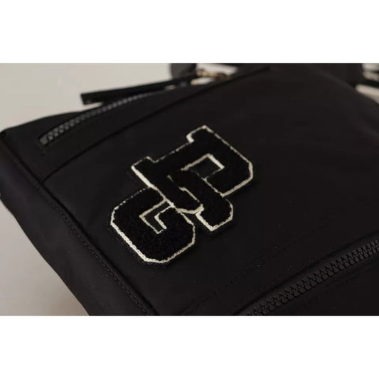 Black Nylon Leather DG Logo Patch Messenger Cross Body Bag