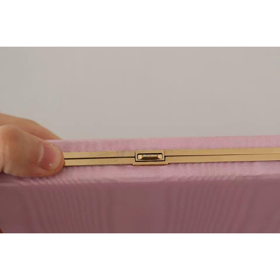 Dolce & Gabbana Pink Silk Gold Frame Clutch Evening Party Purse Bag Dolce & Gabbana