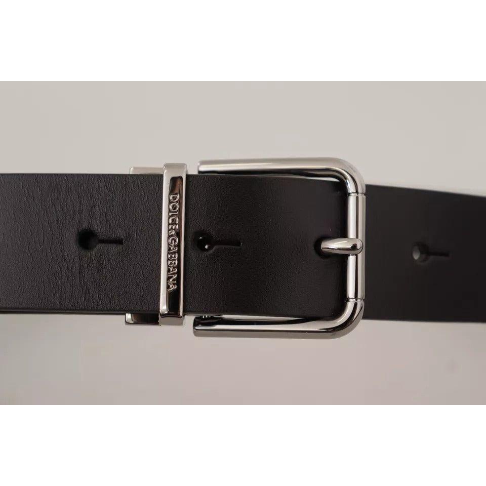 Dolce & Gabbana Black Calf Leather Logo Engraved Metal Buckle Belt Dolce & Gabbana