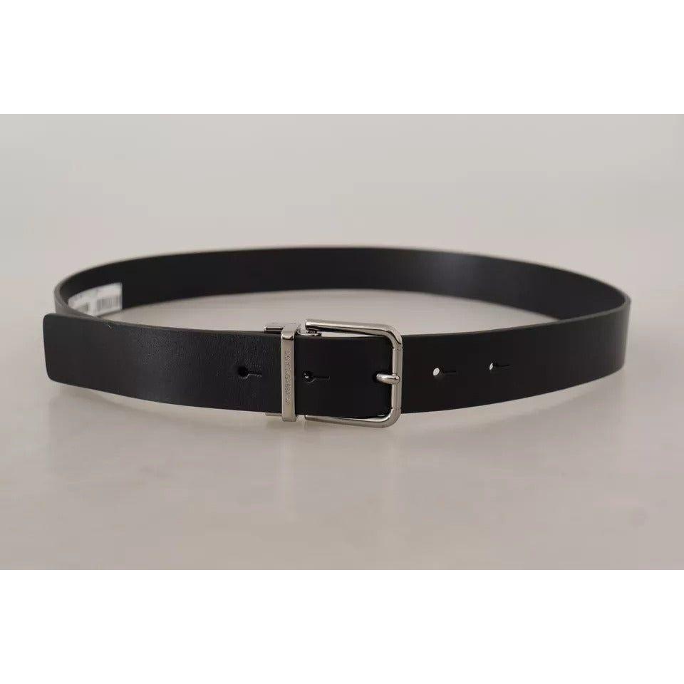 Dolce & Gabbana Black Calf Leather Logo Engraved Metal Buckle Belt Dolce & Gabbana