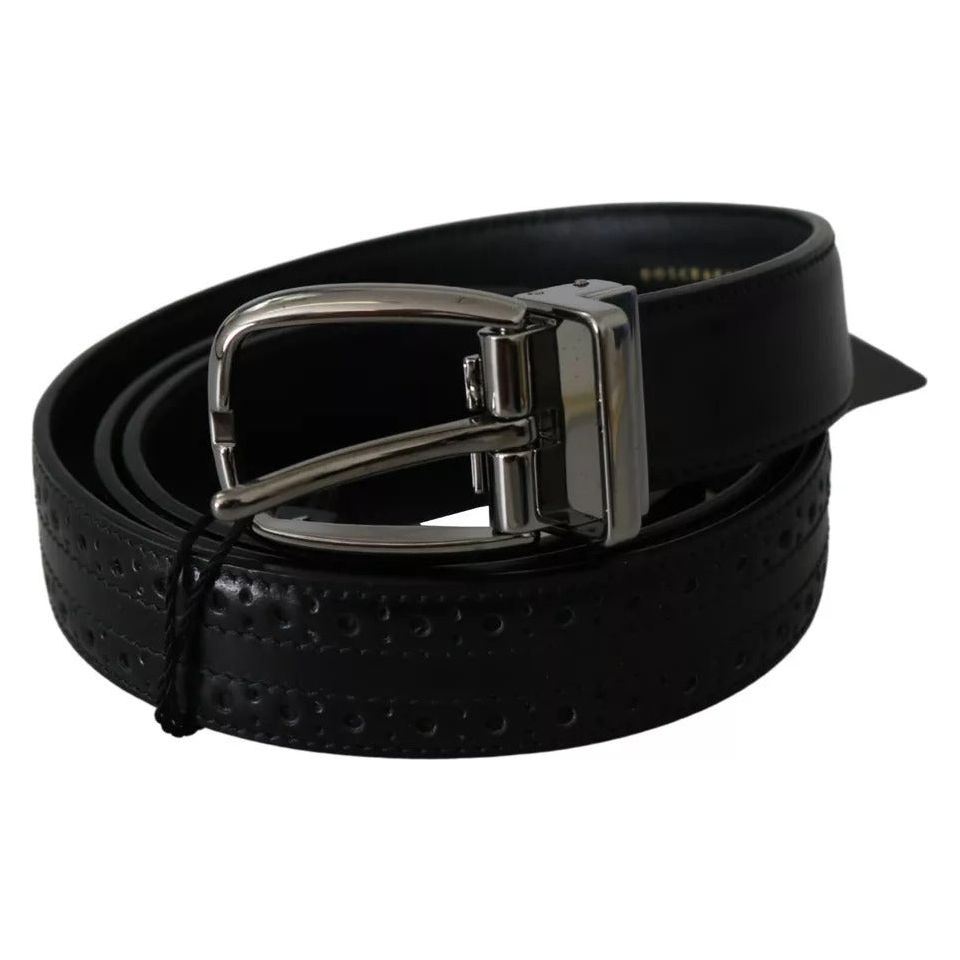 Dolce & Gabbana Black Leather Silver Metal Buckle Classic Belt