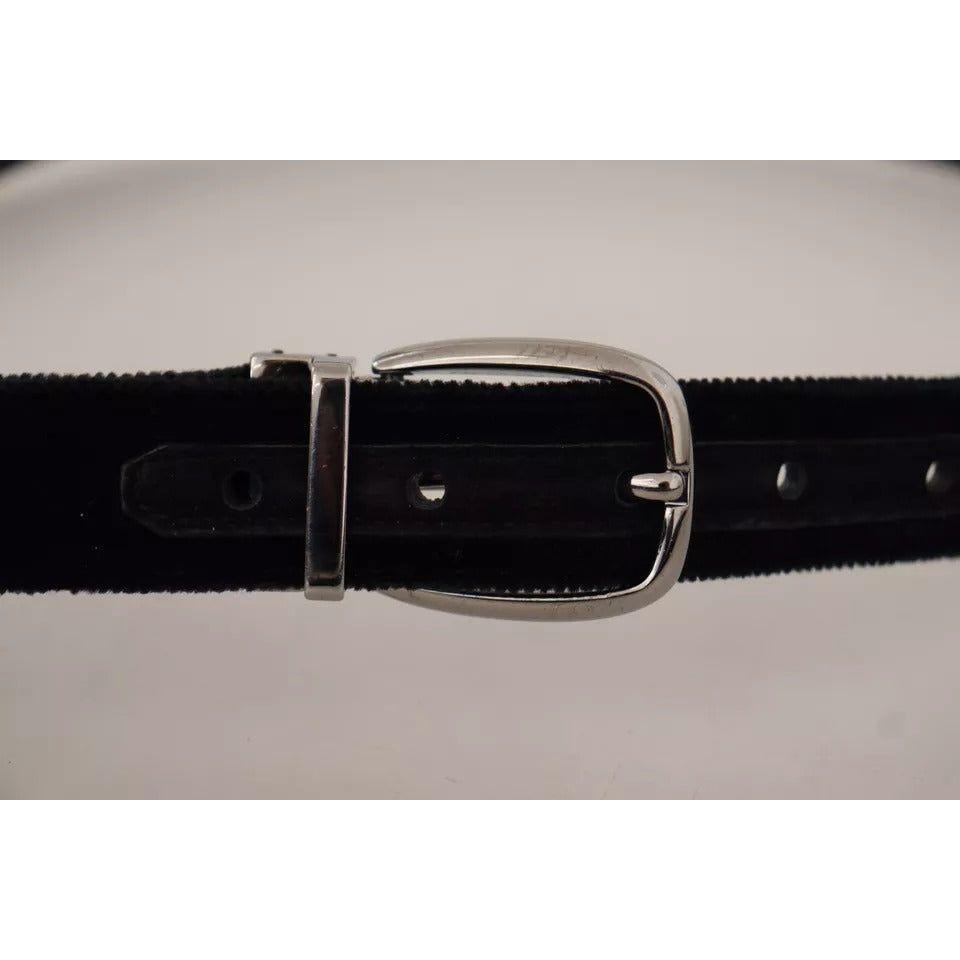 Dolce & Gabbana Black Velvet Silver Tone Metal Logo Buckle Belt Dolce & Gabbana