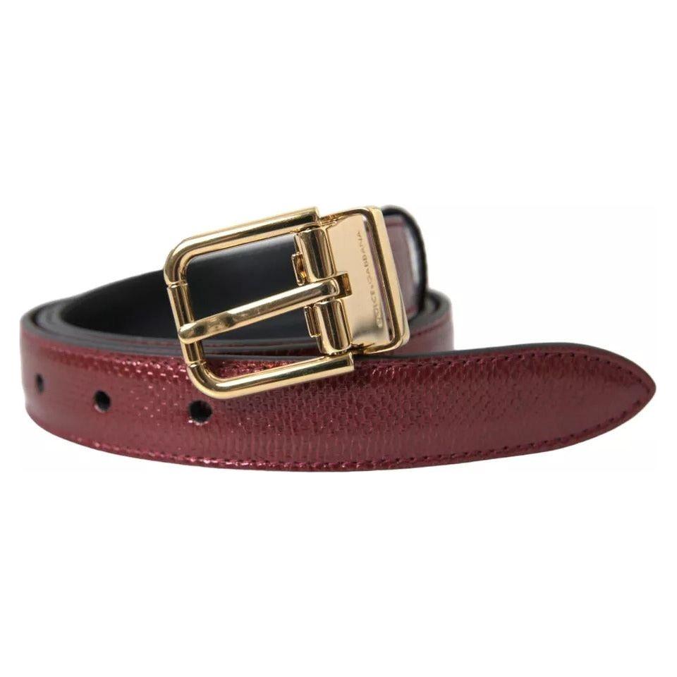 Dolce & Gabbana Maroon Leather Gold Metal Buckle Men Belt Dolce & Gabbana