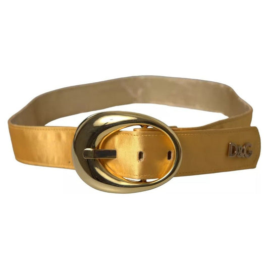 Dolce & Gabbana Gold Satin Leather Oval Metal Buckle Belt Dolce & Gabbana