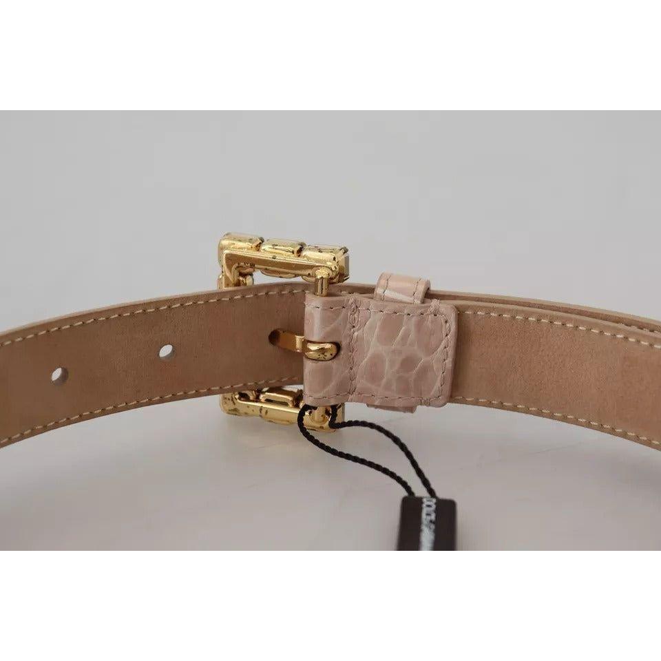 Dolce & Gabbana Beige Leather Crystal Buckle Women Belt Dolce & Gabbana