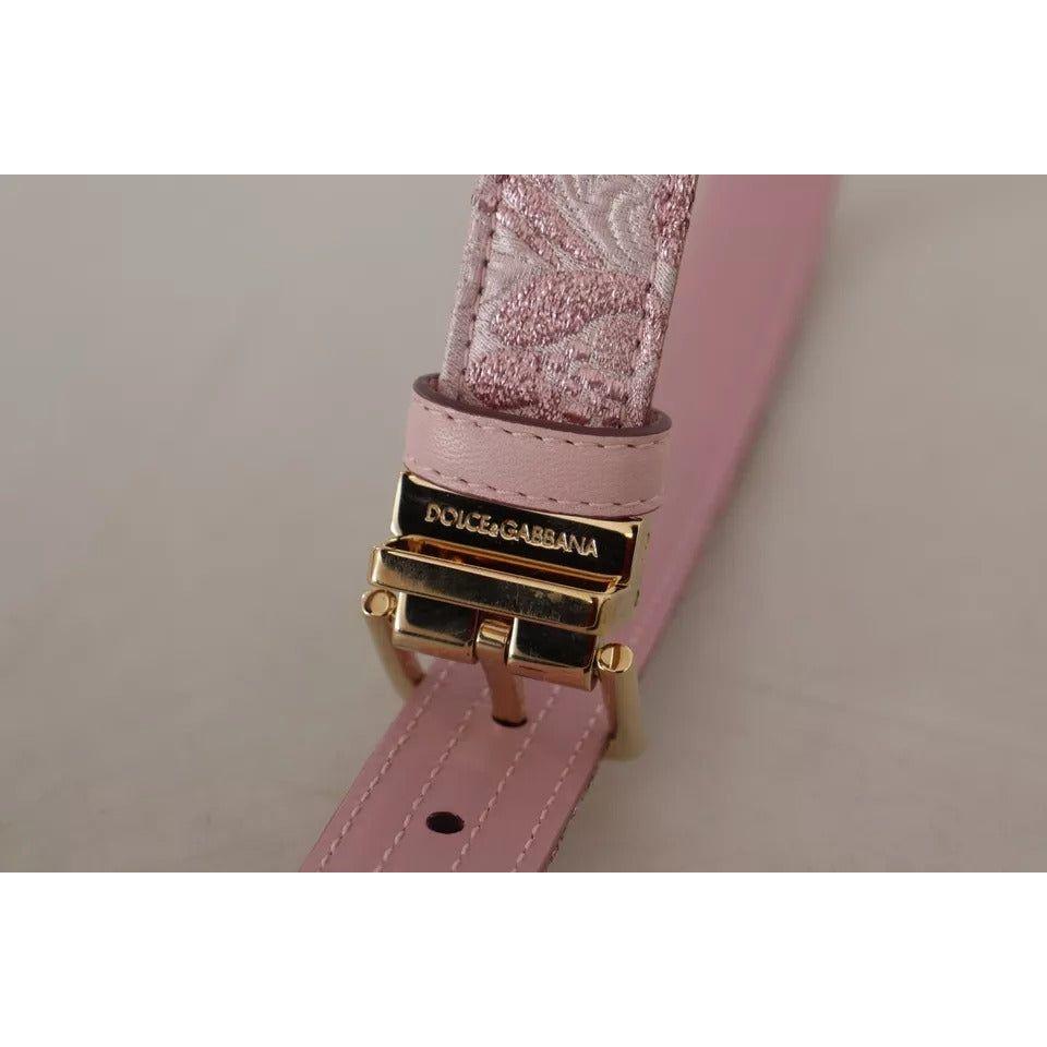 Dolce & Gabbana Pink Jaquard Embroidered Gold Tone Metal Buckle Belt Dolce & Gabbana