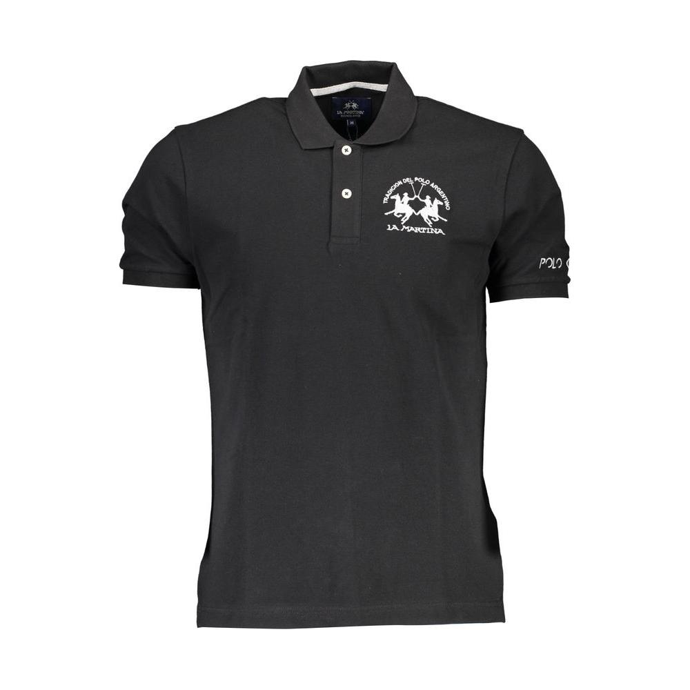 La Martina Black Cotton Men Polo Shirt La Martina