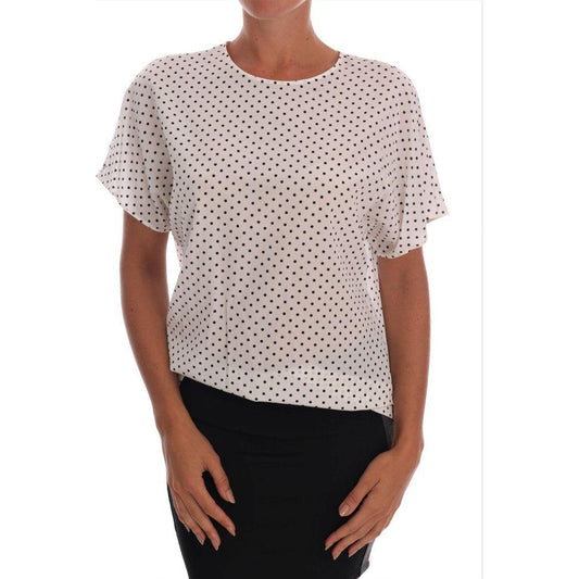 Dolce & Gabbana White Polka Dotted Silk T-shirt Top