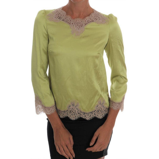 Dolce & Gabbana Green Silk Stretch Blouse Top Dolce & Gabbana