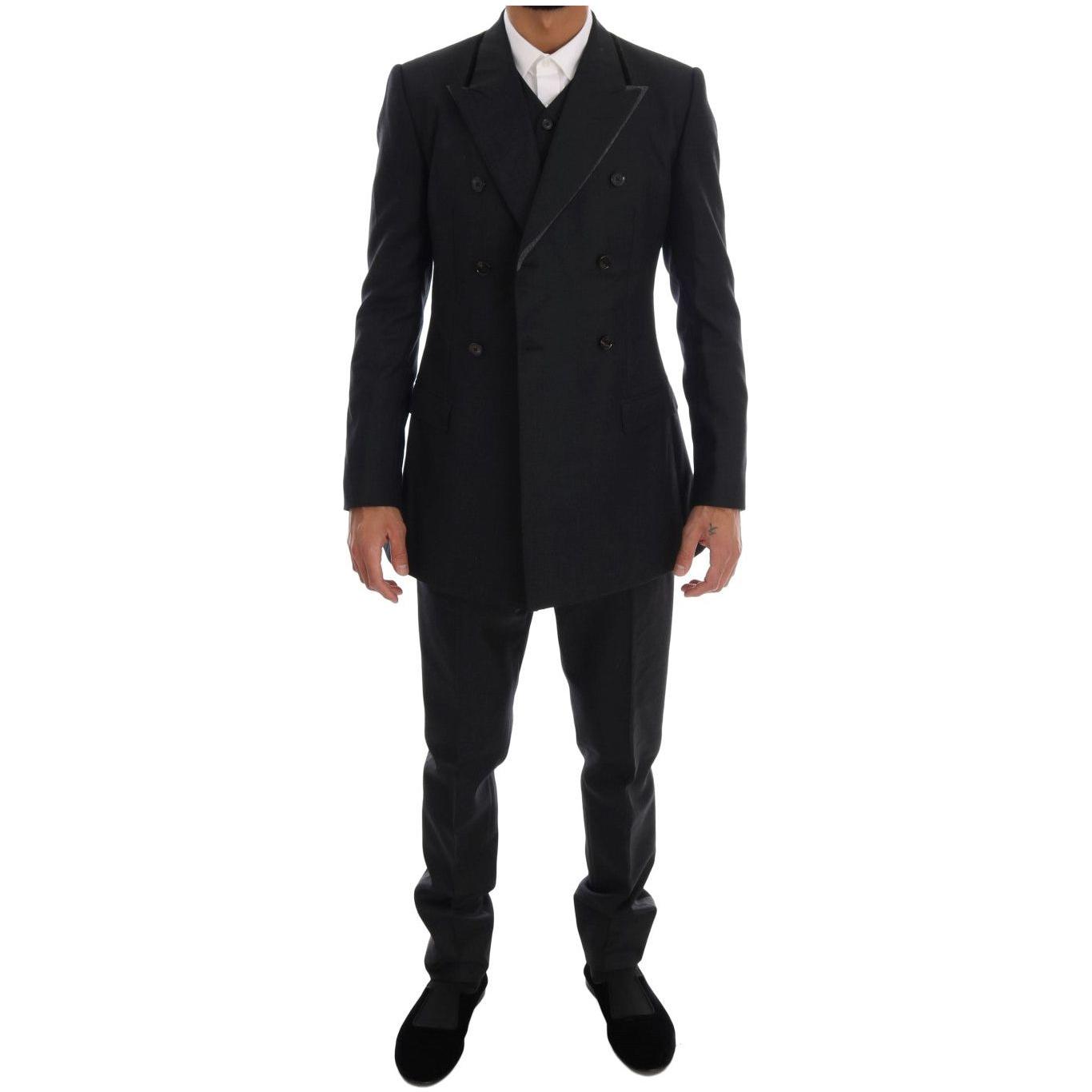Dolce & Gabbana Elegant Gray Double Breasted Wool Suit Dolce & Gabbana Black