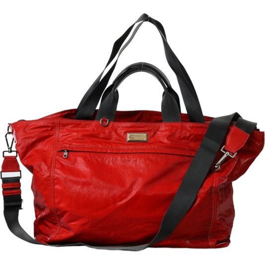 Dolce & Gabbana Red Nylon Calfskin Hand Shoulder Duffel Bag Dolce & Gabbana