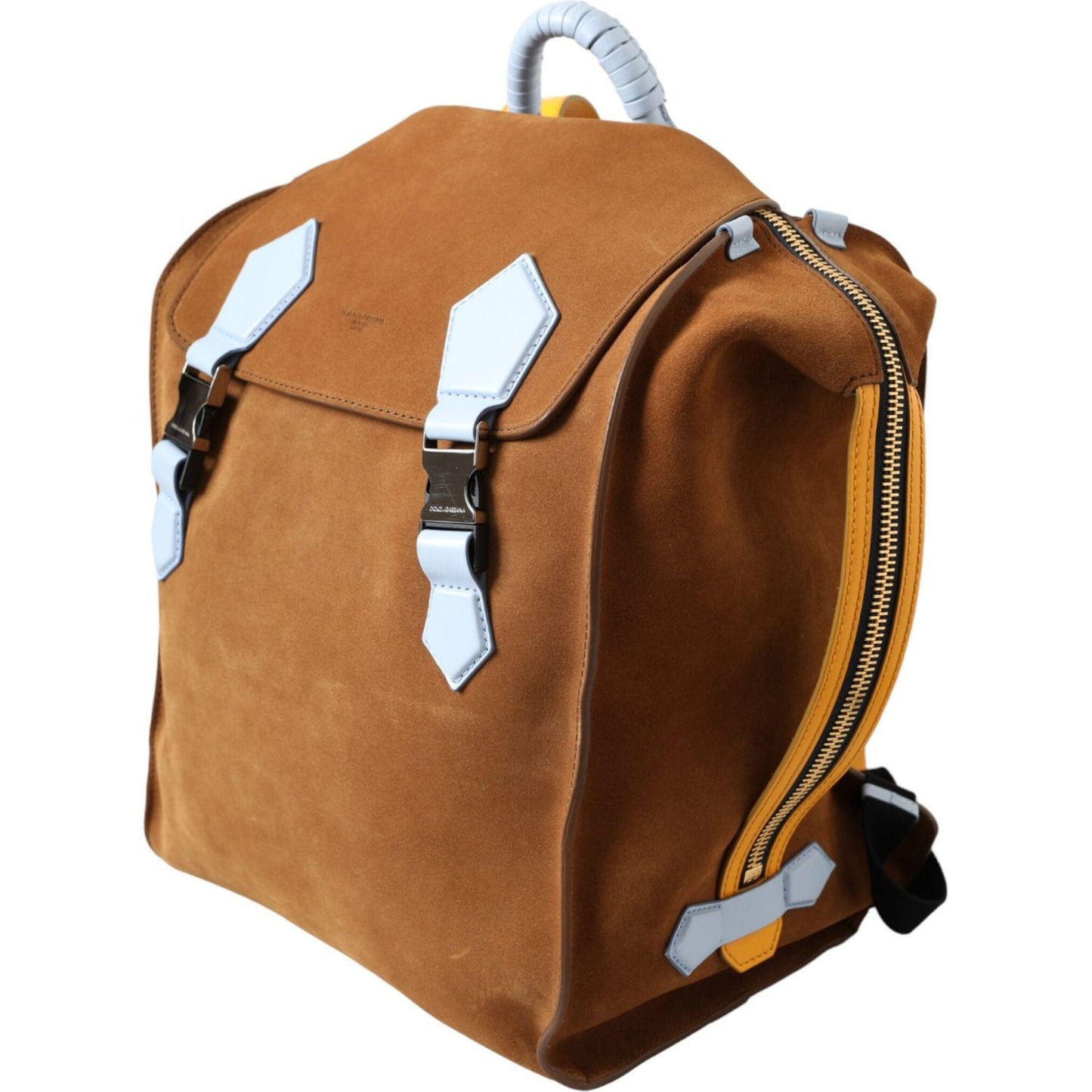 Dolce & Gabbana Brown Yellow Suede Leather Logo Backpack Bag Dolce & Gabbana