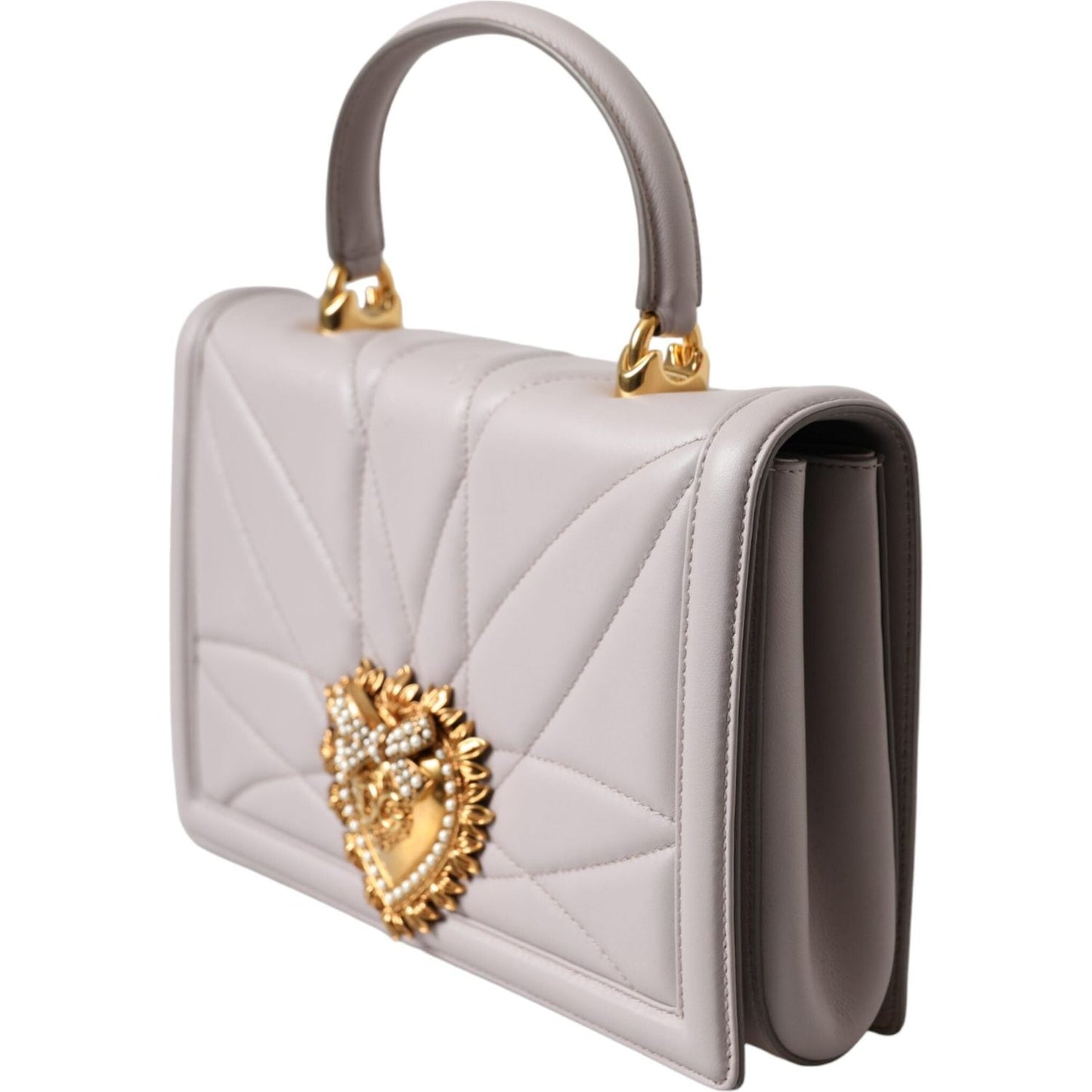 Dolce & Gabbana Light Gray Devotion Gold Heart Leather Shoulder Bag Dolce & Gabbana