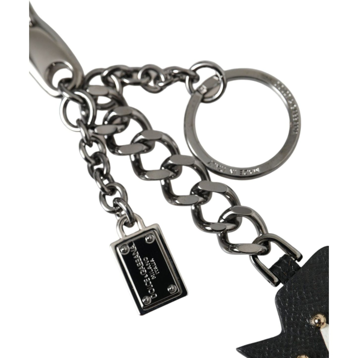 Dolce & Gabbana Black Prince Studs Logo Silver Brass Keychain Keyring Dolce & Gabbana