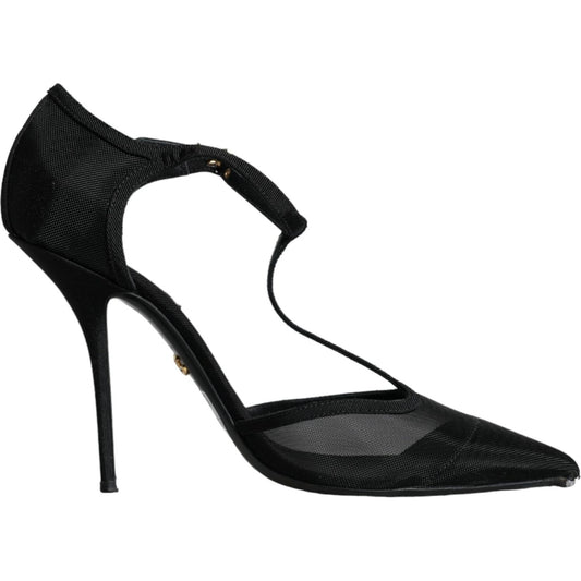 Dolce & Gabbana Black Mesh T-strap Stiletto High Heels Shoes Dolce & Gabbana