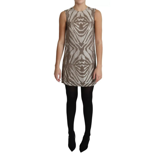 Dolce & Gabbana Brown Crystal Shift Mini Zebra Silver Dress