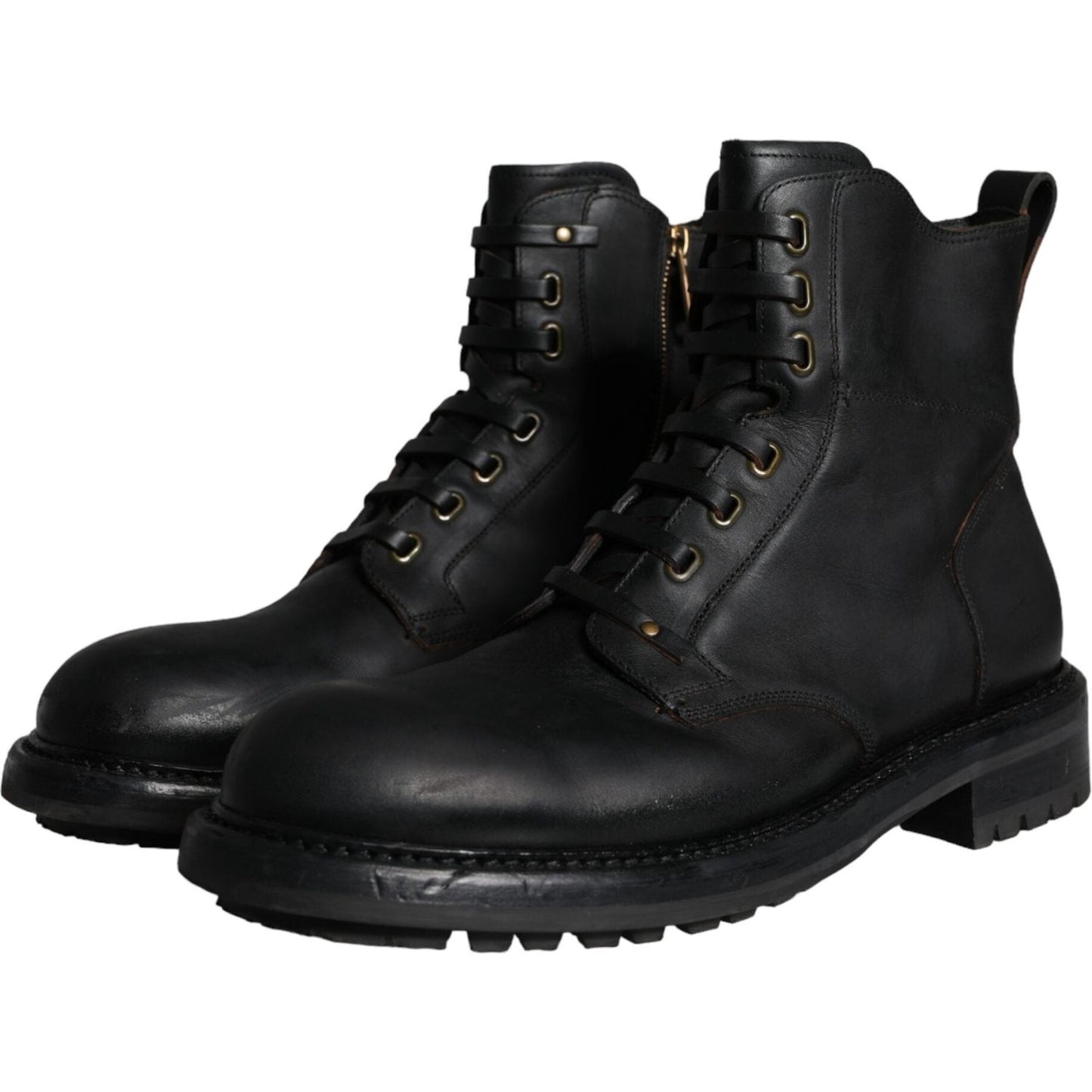 Dolce & Gabbana Black Lace Up Mid Calf Boots Men Shoes Dolce & Gabbana